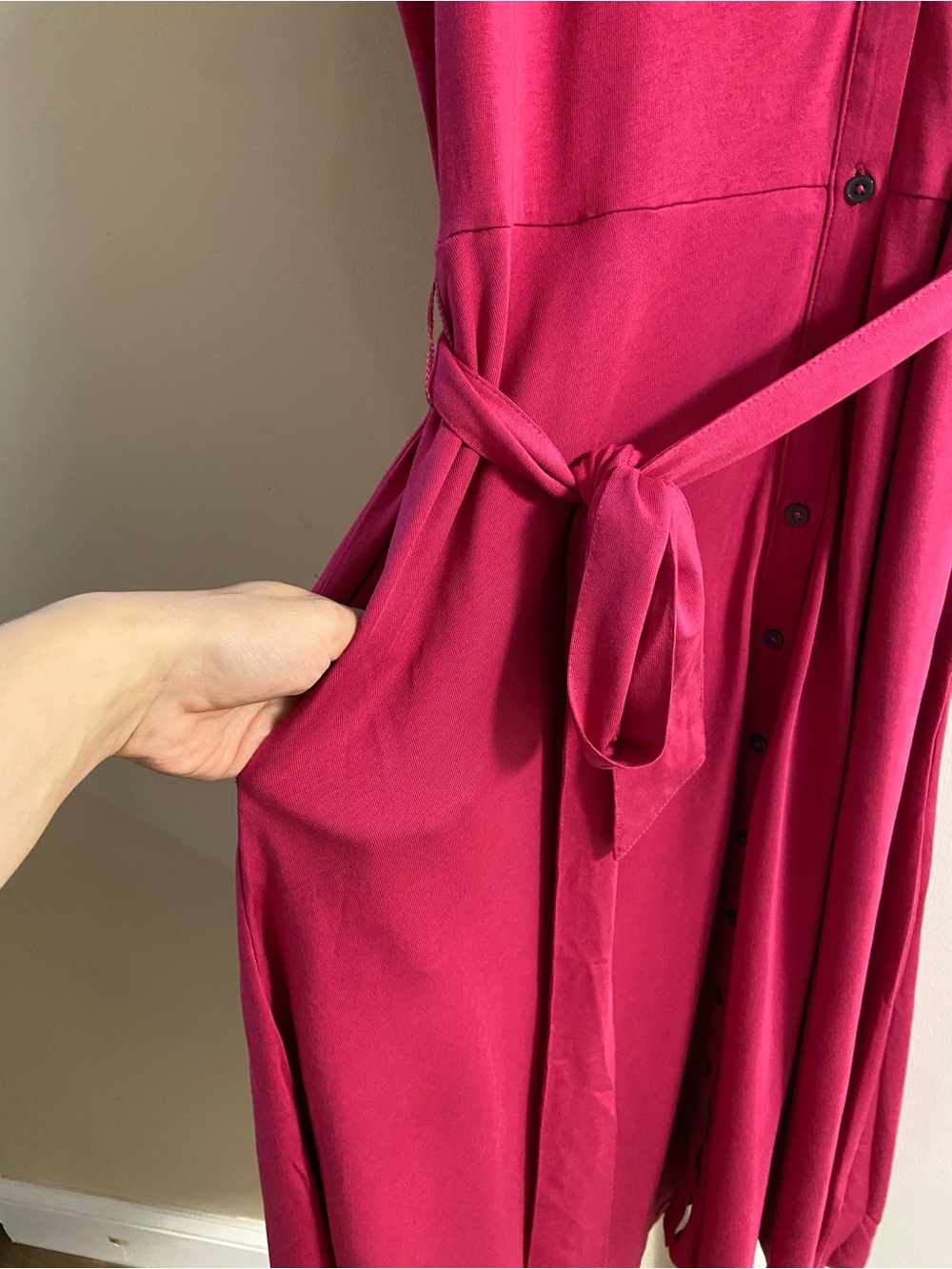 Boden Pink Cap Sleeve Smocked V-Neck Belted Midi Dress Pickets Sz 10R NWT - Picture 6 of 10